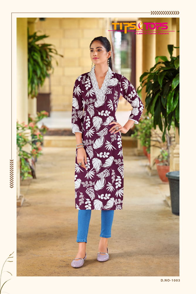 Viana By Tips And Tops Rayon Printed Kurtis Wholesale Price In Surat